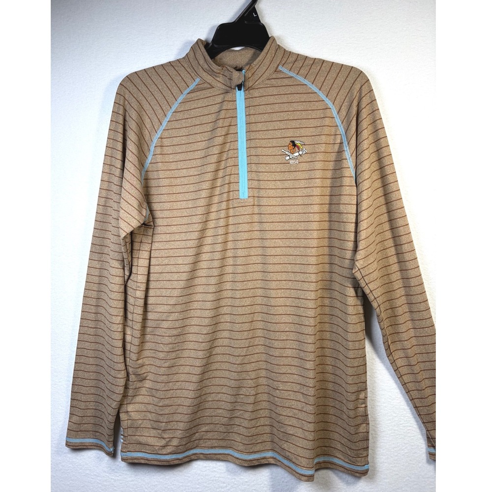Garb 1/4 Zip Pullover Youth 13-14 Tan Brown Striped Excellent UPF 50 Golf Top